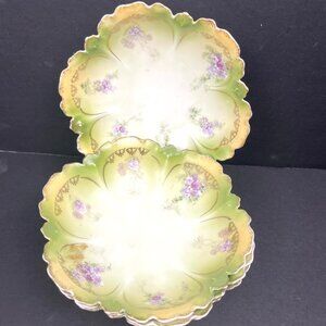 Vintage Set 4 PS Germany Porcelain Berry Bowls Gold Trim 5" earty 1900s